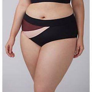 Lane Bryant Cacique Shimmer Colorblock Swim Brief; size 16; purple/black